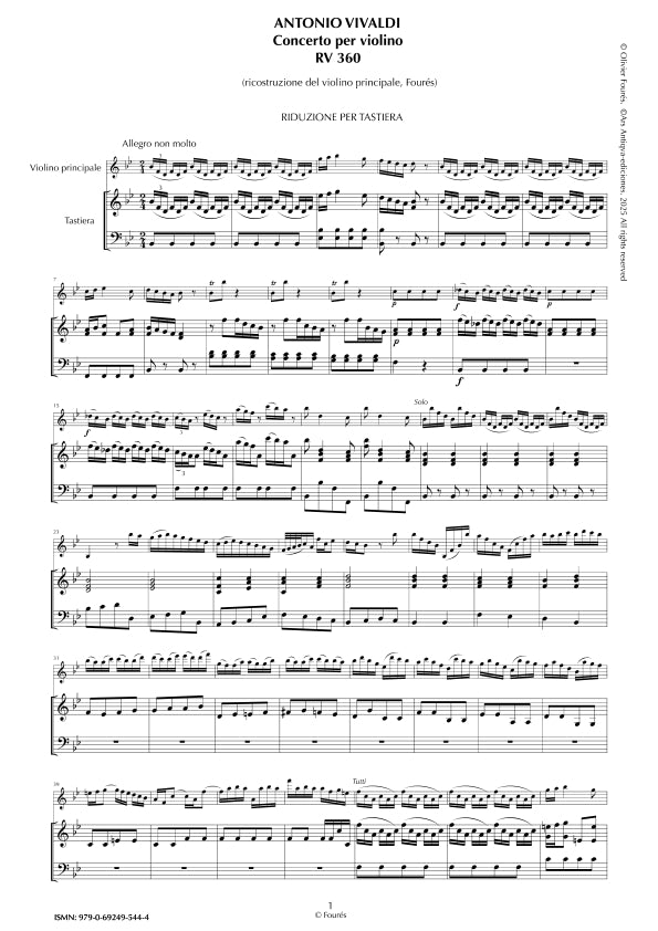 RV 360 Concerto per Violino in Sib maggiore -ricostruzione Olivier Fourés-