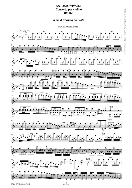 RV 363 Concerto per Violino in Sib maggiore "osia Il Corneto da Posta" per Anna Maria
