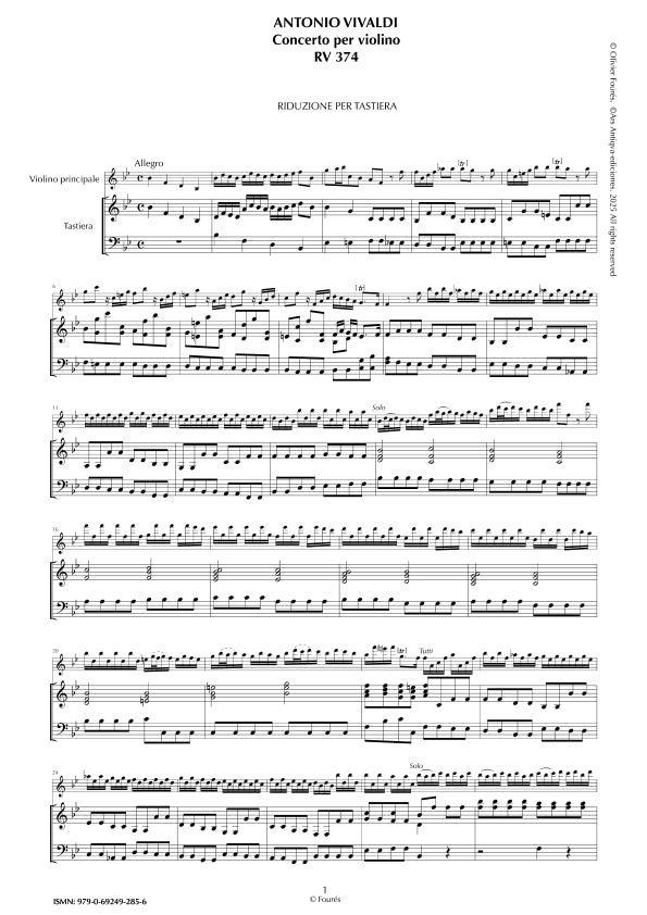 RV 374 Concerto per Violino in SI-b maggiore opera settima n.VI