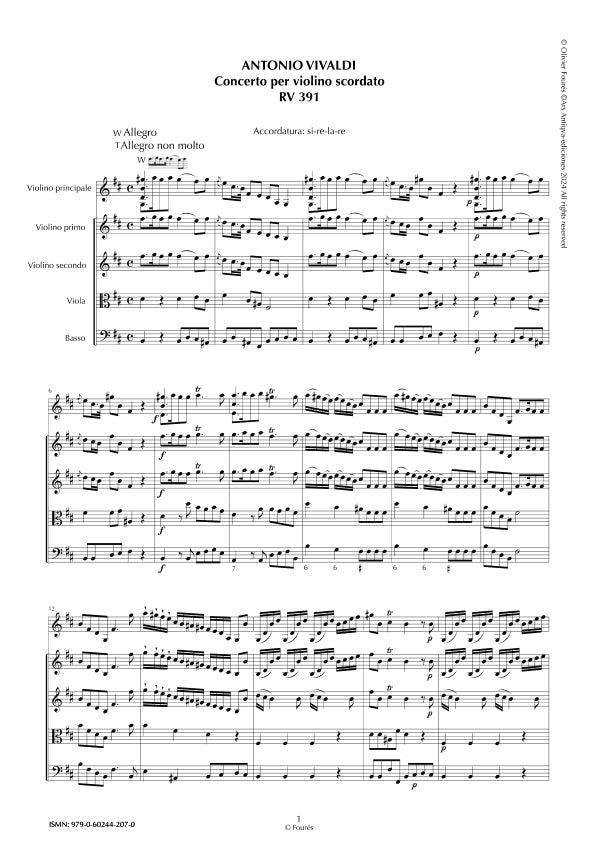 RV 391 Concerto per Violino scordato in si minore. "La Cetra" Opera nona n.XII