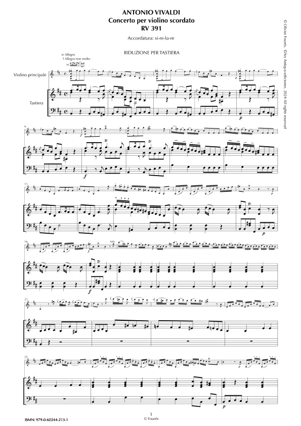 RV 391 Concerto per Violino scordato in si minore. "La Cetra" Opera nona n.XII