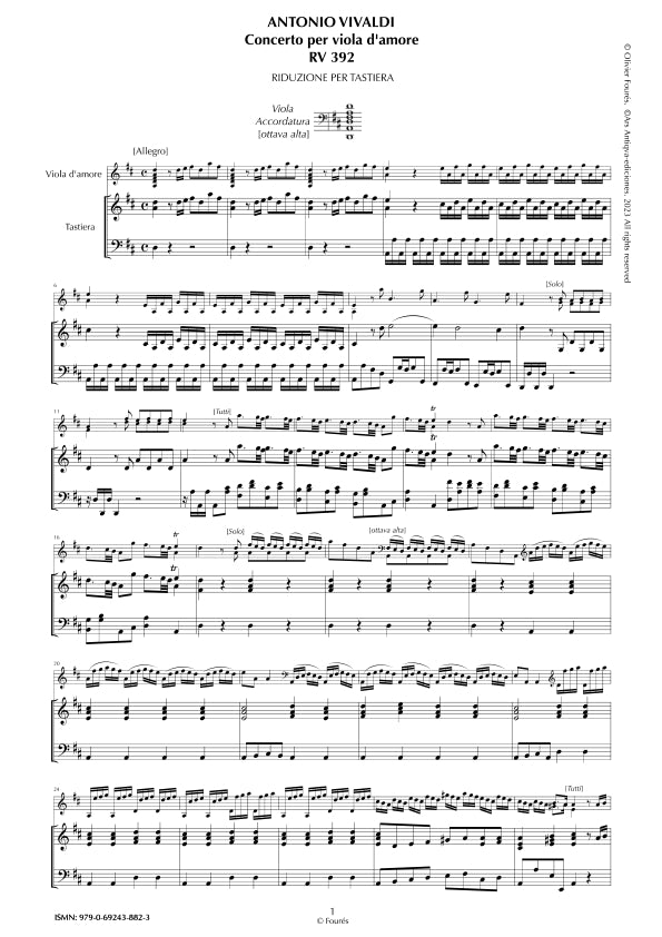 RV 392 Concerto per Viola d´Amor in in Re maggiore