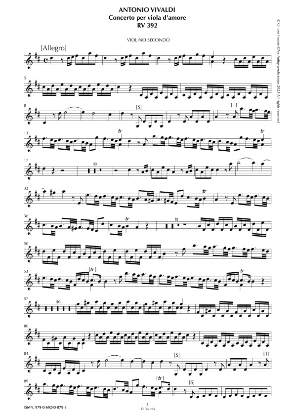 RV 392 Concerto per Viola d´Amor in in Re maggiore
