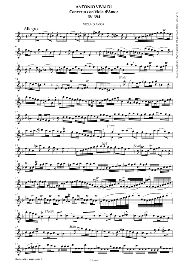 RV 394 Concerto per Viola d´Amor in in re minore