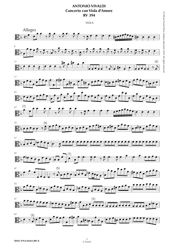 RV 394 Concerto per Viola d´Amor in in re minore