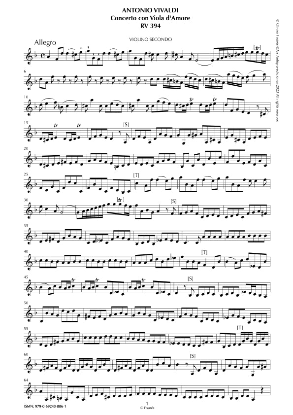 RV 394 Concerto per Viola d´Amor in in re minore
