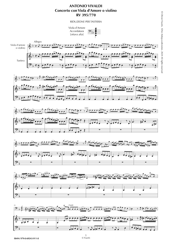 RV 395 / RV 770 Concerto per Viola d´Amor o Violino in in re minore