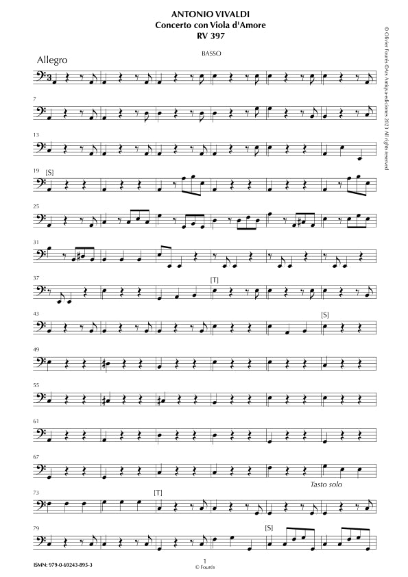 RV 397 Concerto per Viola d´Amor in in la minore