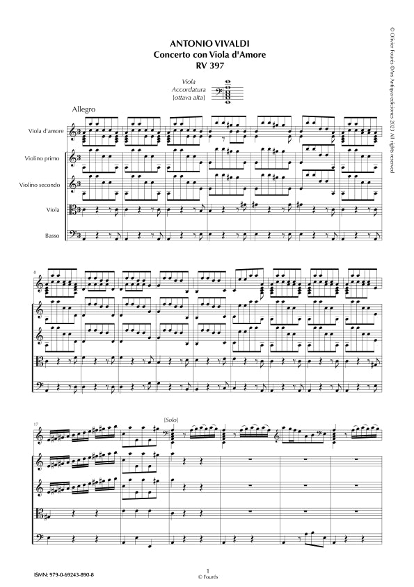 RV 397 Concerto per Viola d´Amor in in la minore