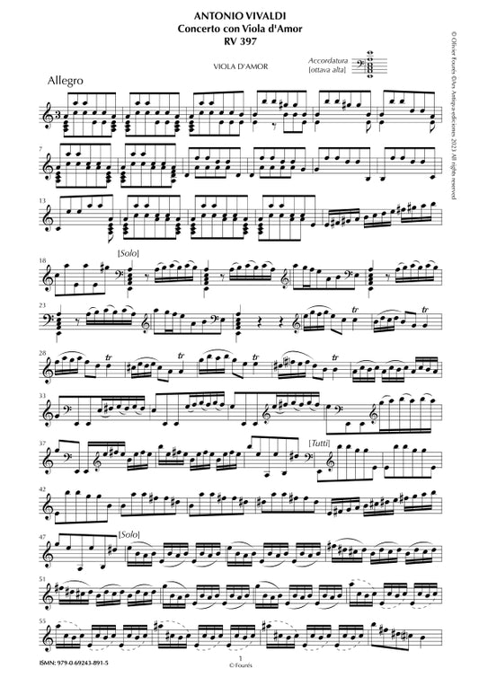 RV 397 Concerto per Viola d´Amor in in la minore