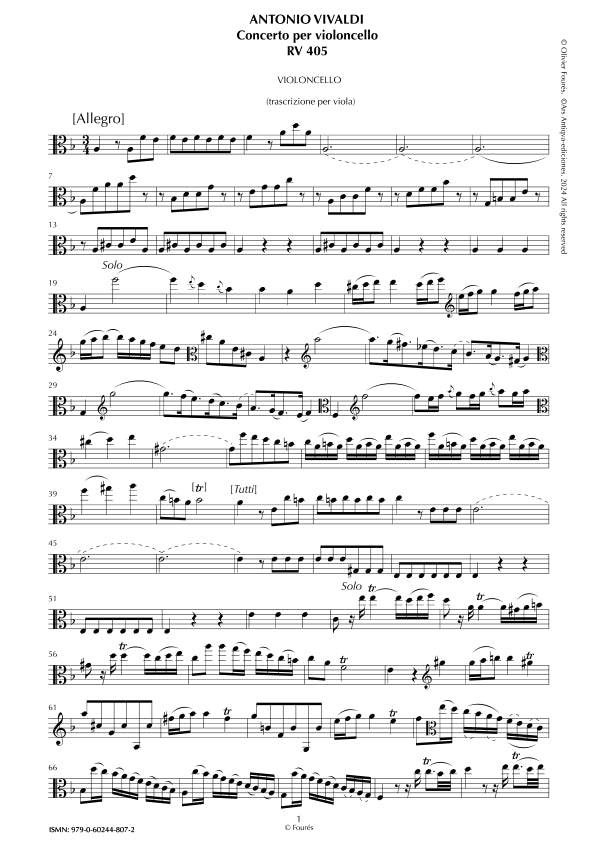 TRASCRIZIONE PER VIOLA dal Concerto per Violoncello RV 405