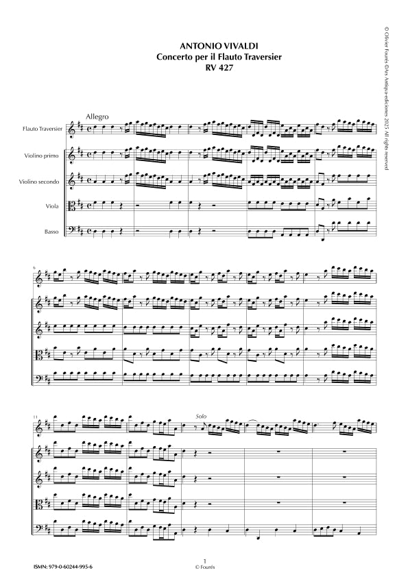 RV 427 Concerto per Traverso in Re maggiore