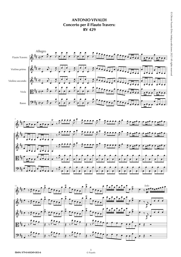 RV 429 Concerto per Traverso in Re maggiore