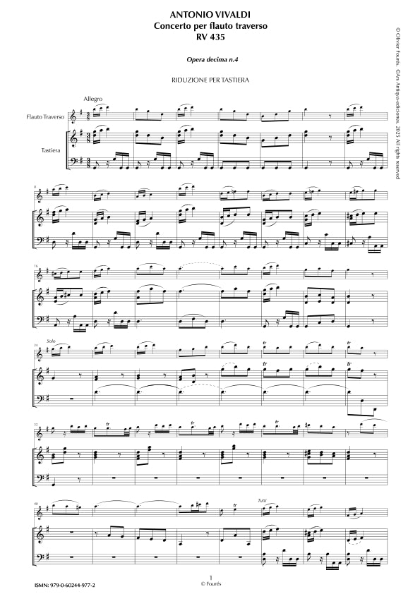RV 435 Concerto per Traverso in Sol maggiore. Opera decima n.IV