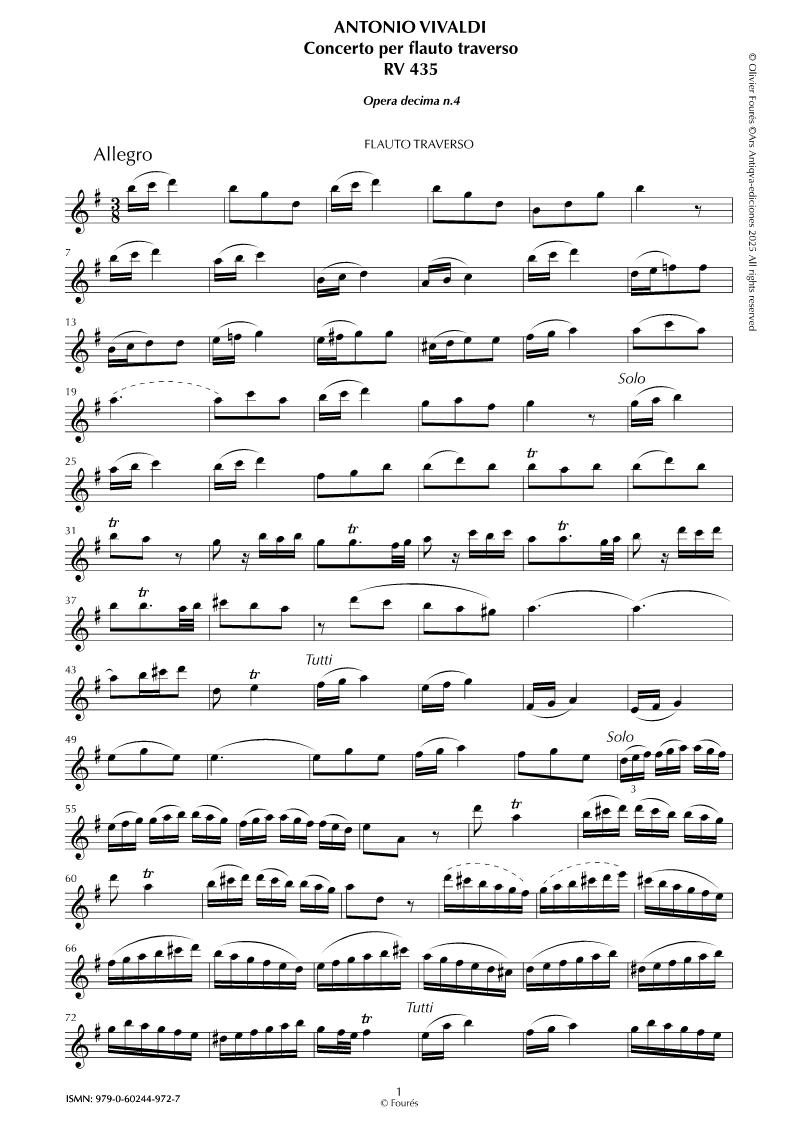 RV 435 Concerto per Traverso in Sol maggiore. Opera decima n.IV
