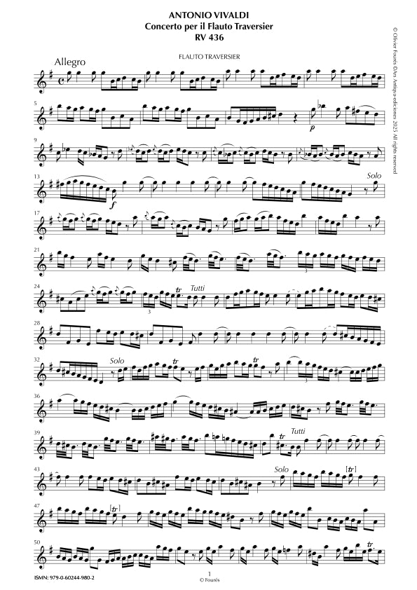 RV 436 Concerto per Flauto Traversier in Sol maggiore