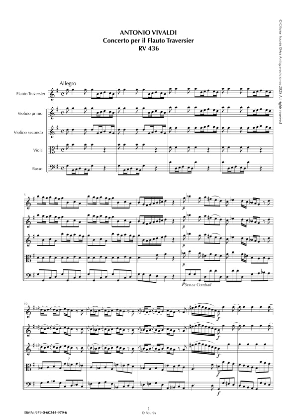 RV 436 Concerto per Flauto Traversier in Sol maggiore