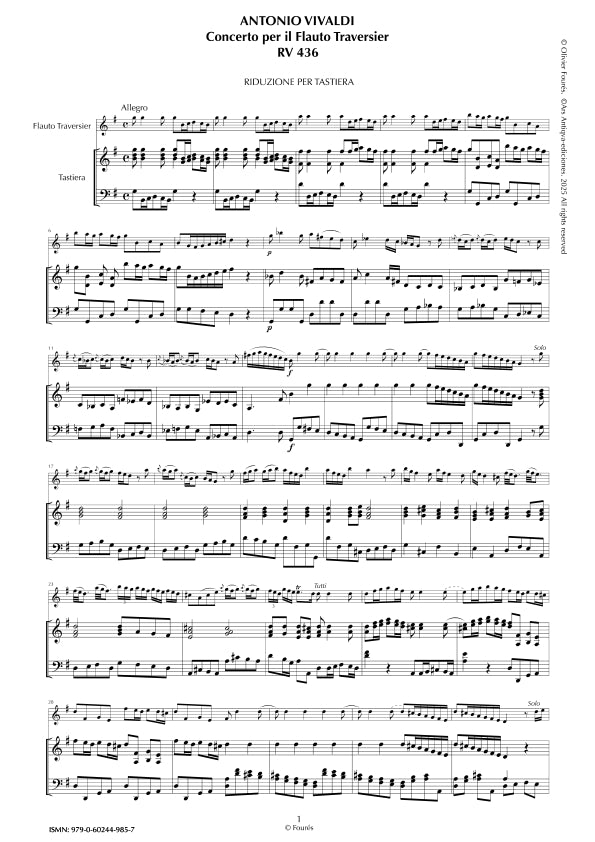 RV 436 Concerto per Flauto Traversier in Sol maggiore