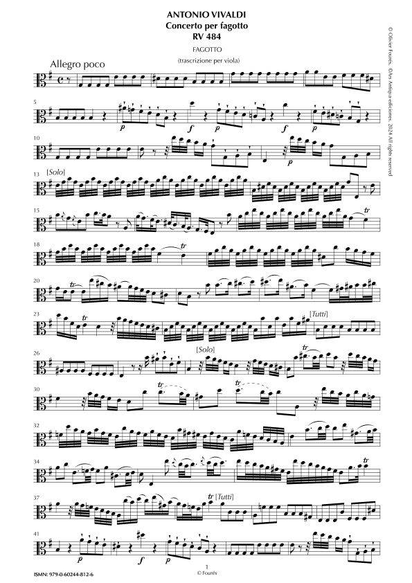 TRASCRIZIONE PER VIOLA dal Concerto per Fagotto RV 484