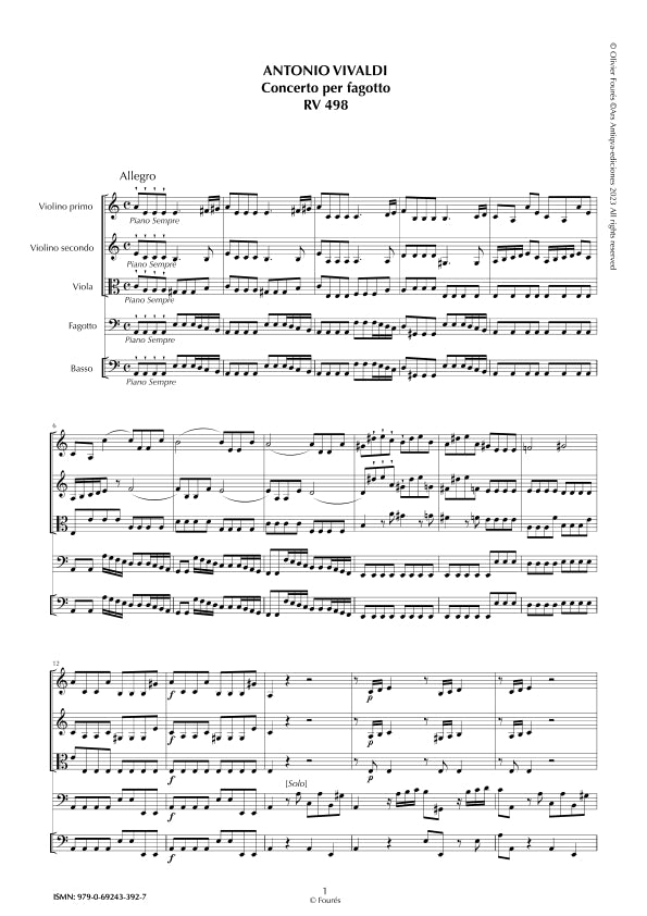 RV 498 Concerto per Fagotto in la minore