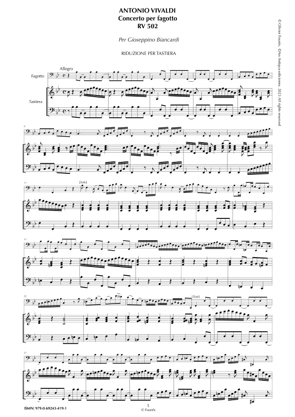 RV 502 Concerto per Fagotto in Si-b maggiore "per Gioseppino Biancardi"