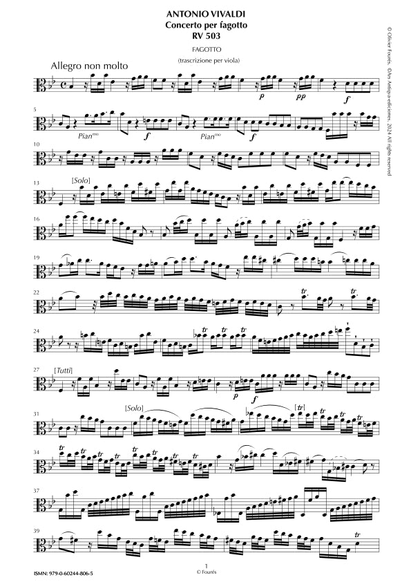 TRASCRIZIONE PER VIOLA dal Concerto per Fagotto RV 503