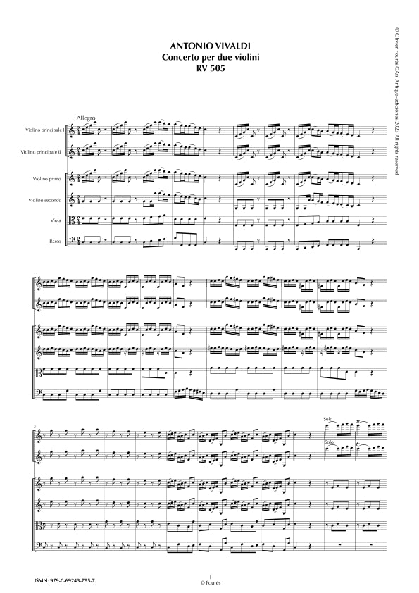 RV 505 Concerto per 2 Violini in Do maggiore