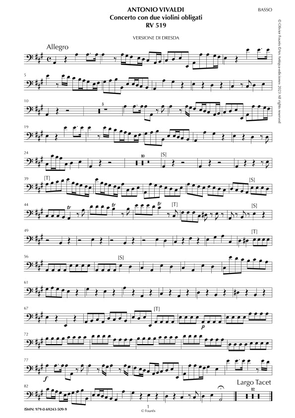 RV 519 Concerto per 2 Violini in La maggiore "L´Estro Armonico" opera terza n.V