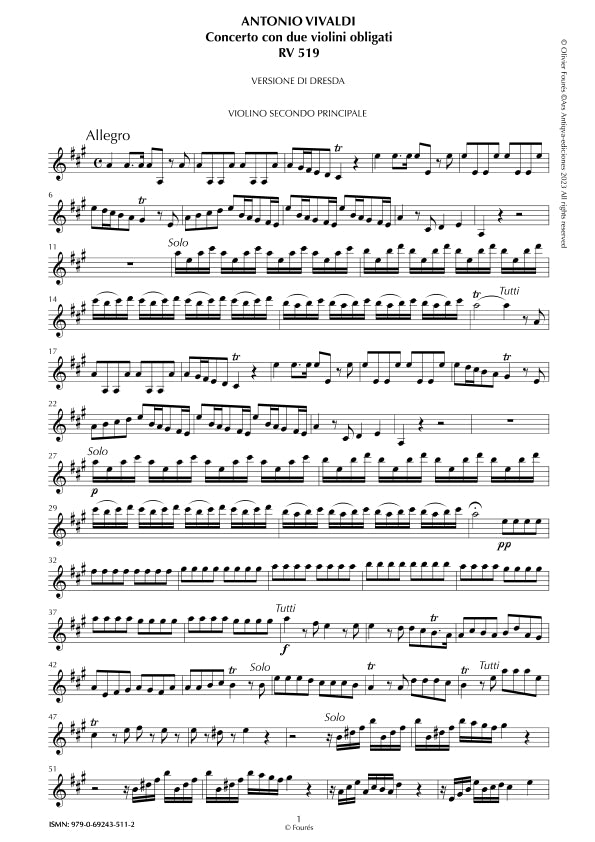 RV 519 Concerto per 2 Violini in La maggiore "L´Estro Armonico" opera terza n.V
