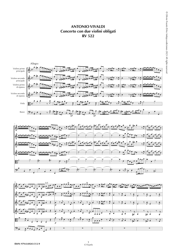RV 522 Concerto per 2 Violini in la minore "L´Estro Armonico" opera terza n.VIII