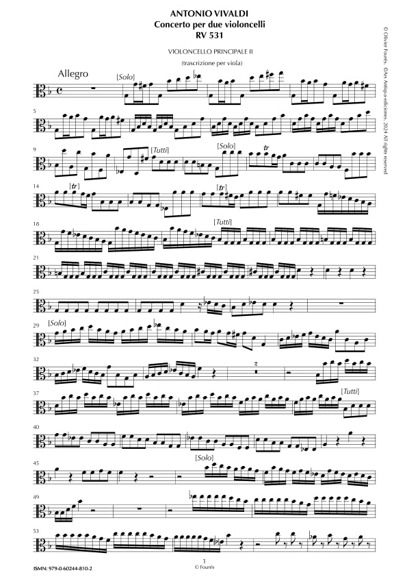 TRASCRIZIONE PER 2 VIOLE dal Concerto per 2 Violoncelli RV 531