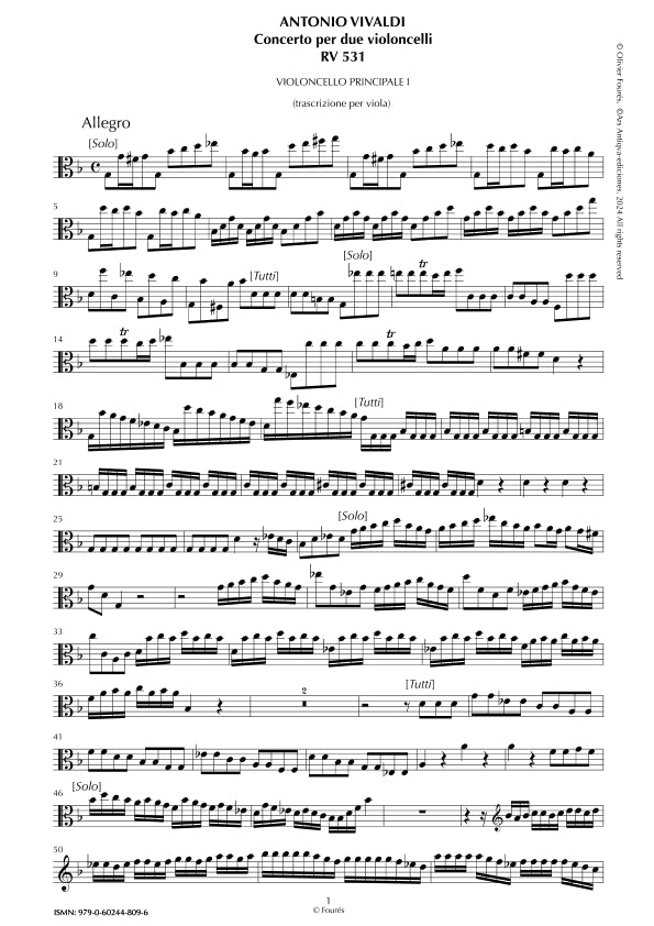 TRASCRIZIONE PER 2 VIOLE dal Concerto per 2 Violoncelli RV 531