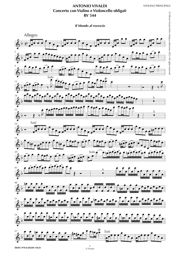 RV 544 - RV 572 "Il Proteo ò sia Il Mondo al rovescio" Concerto con Violino e Violoncello o Violino, Violoncello, 2 Flauti Traversieri, 2 Hautbois, Cembalo e Fagotto