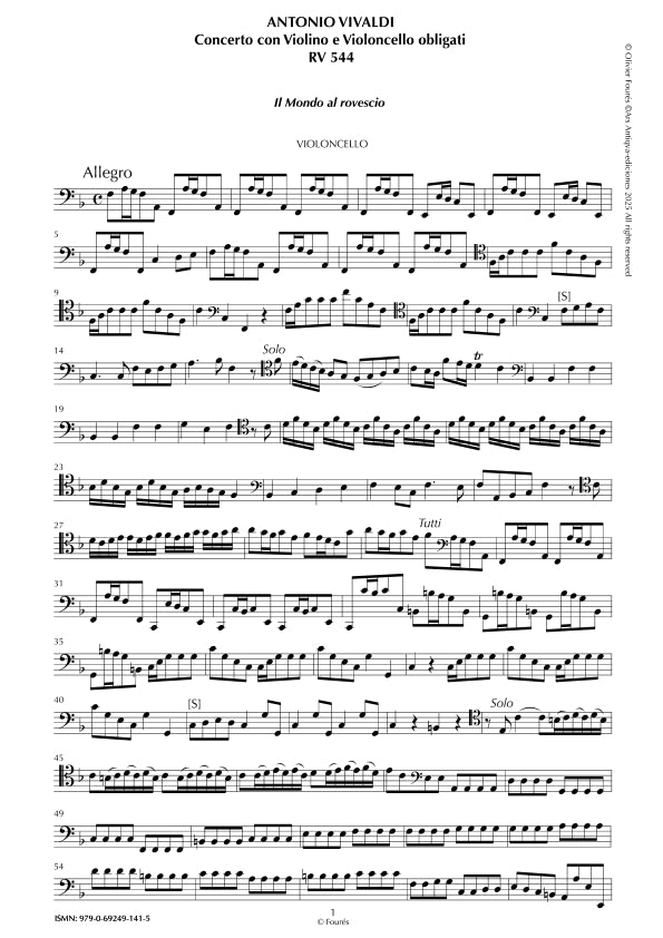 RV 544 - RV 572 "Il Proteo ò sia Il Mondo al rovescio" Concerto con Violino e Violoncello o Violino, Violoncello, 2 Flauti Traversieri, 2 Hautbois, Cembalo e Fagotto