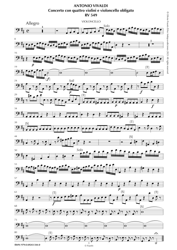 RV 549 Concerto per 4 Violini, 2 Violette, Violoncello e Basso in Re maggiore "L´Estro Armonico" opera terza n.I