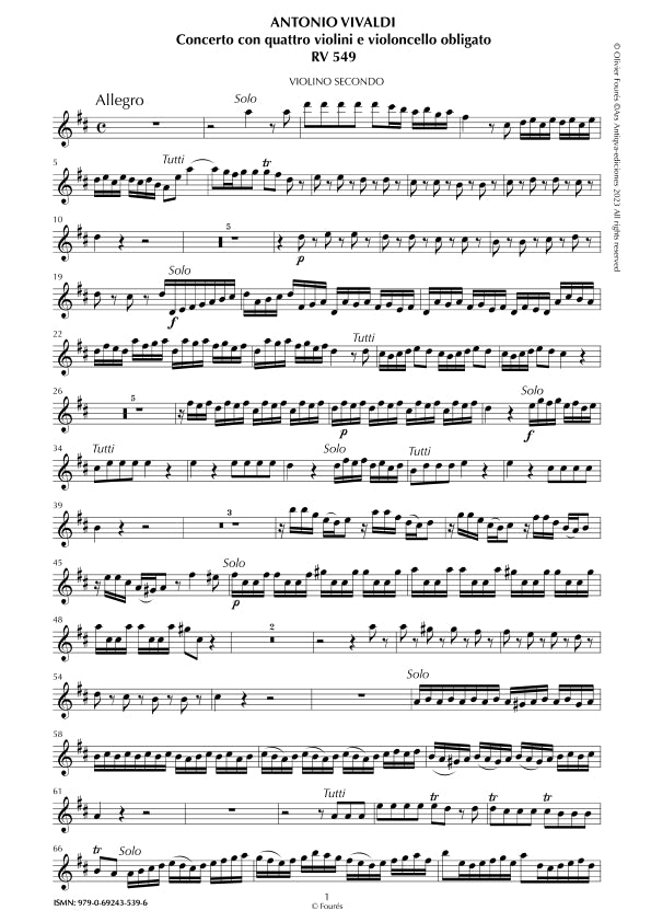RV 549 Concerto per 4 Violini, 2 Violette, Violoncello e Basso in Re maggiore "L´Estro Armonico" opera terza n.I