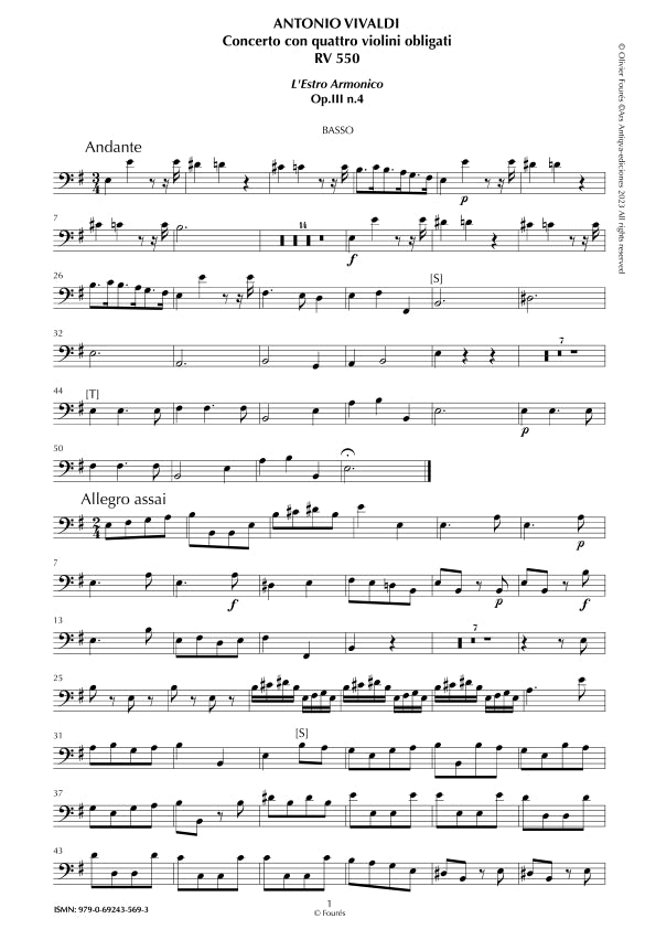 RV 550 Concerto per 4 Violini in mi minore "L´Estro Armonico" opera terza n.IV