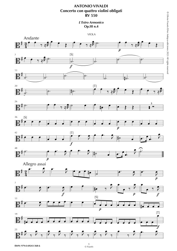 RV 550 Concerto per 4 Violini in mi minore "L´Estro Armonico" opera terza n.IV