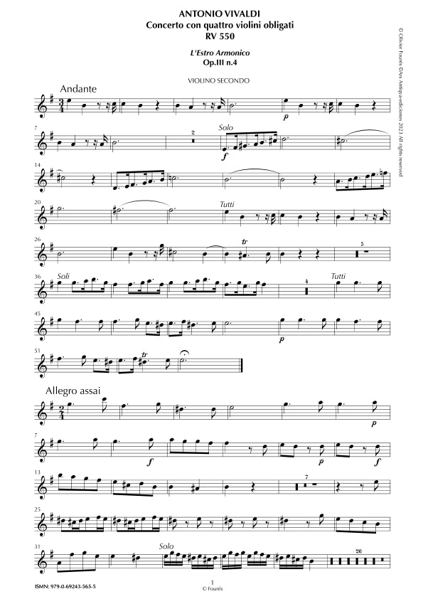 RV 550 Concerto per 4 Violini in mi minore "L´Estro Armonico" opera terza n.IV