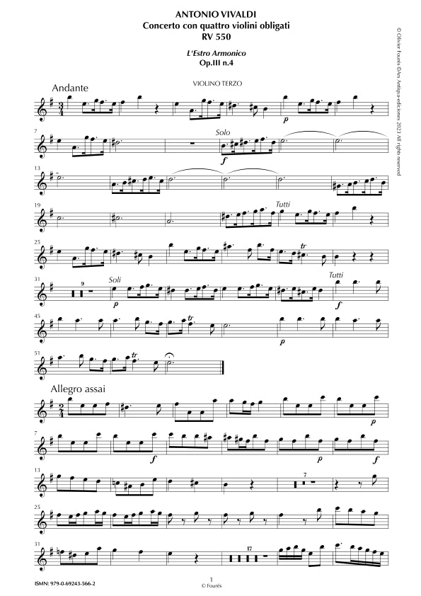 RV 550 Concerto per 4 Violini in mi minore "L´Estro Armonico" opera terza n.IV
