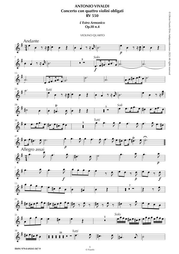 RV 550 Concerto per 4 Violini in mi minore "L´Estro Armonico" opera terza n.IV