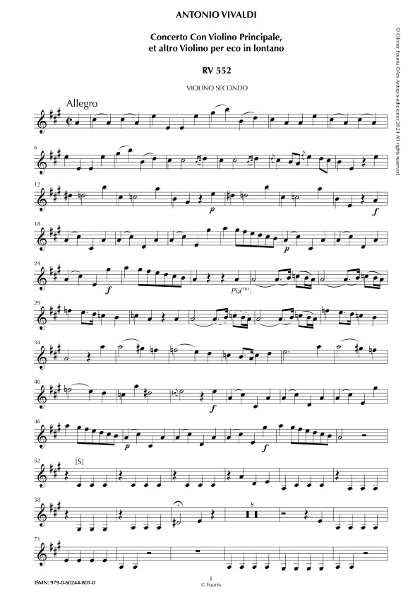 RV 552 Concerto con Violino principale, et altro Violino per ECO IN LONTANO in La maggiore