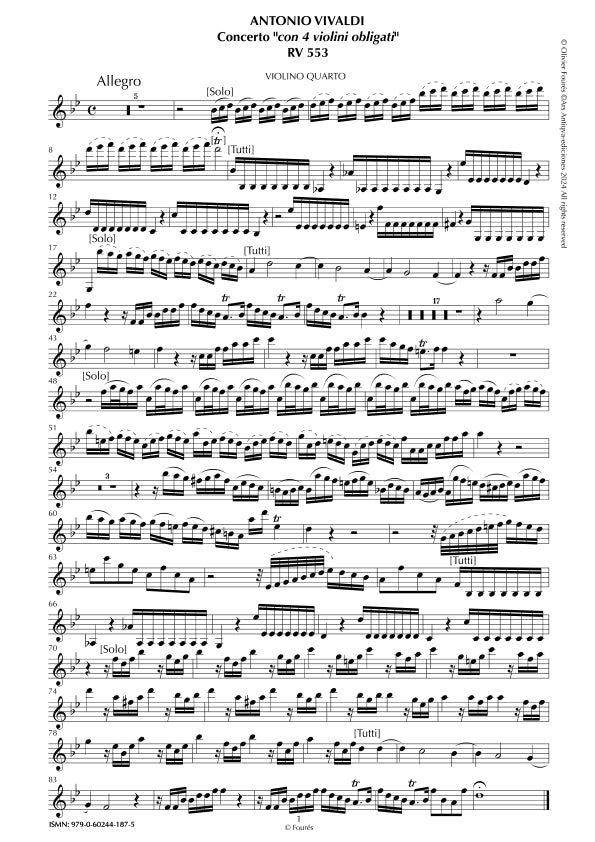 RV 553 Concerto per 4 Violini in Si-b maggiore