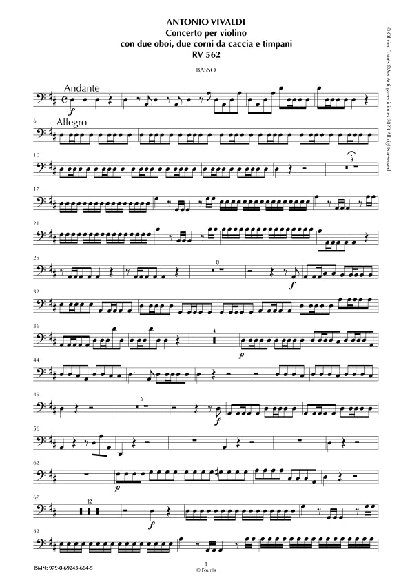 RV 562 Concerto "per la Solennità di San Lorenzo" per Violino, con 2 Oboi, 2 Corni da Caccia e Timpani in Re maggiore