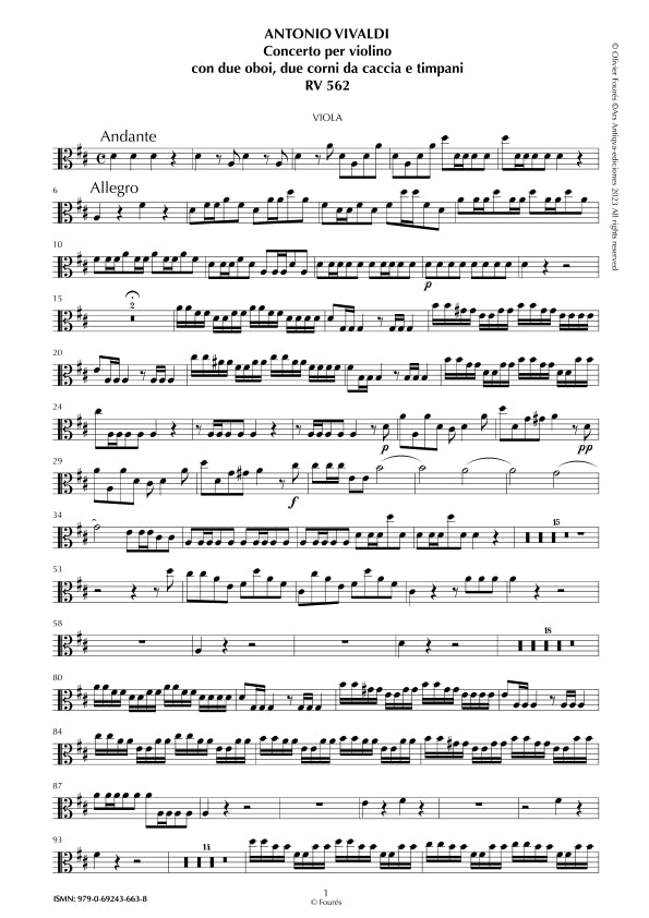 RV 562 Concerto "per la Solennità di San Lorenzo" per Violino, con 2 Oboi, 2 Corni da Caccia e Timpani in Re maggiore
