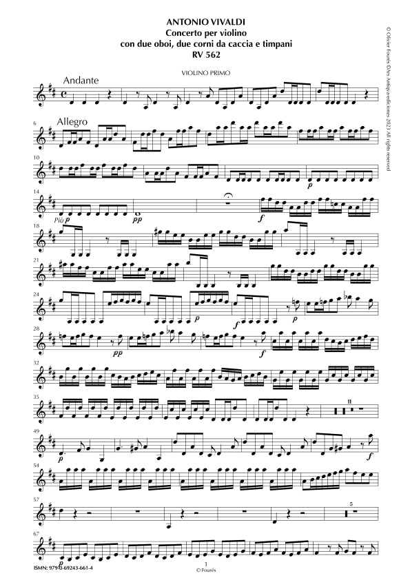 RV 562 Concerto "per la Solennità di San Lorenzo" per Violino, con 2 Oboi, 2 Corni da Caccia e Timpani in Re maggiore