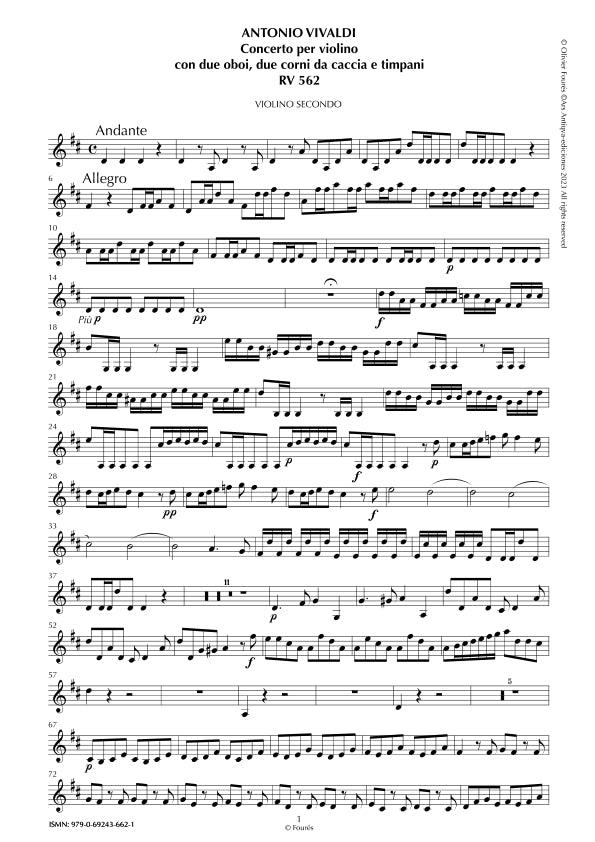 RV 562 Concerto "per la Solennità di San Lorenzo" per Violino, con 2 Oboi, 2 Corni da Caccia e Timpani in Re maggiore