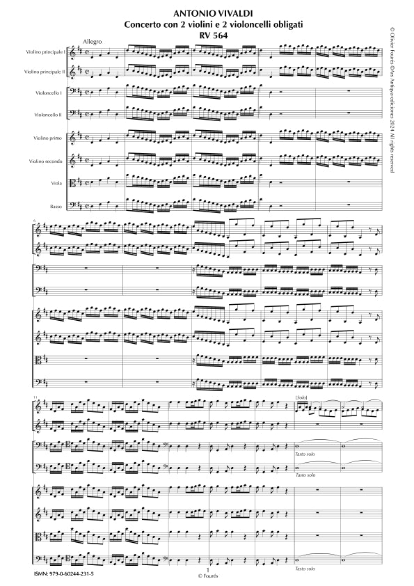 RV 564 Concerto per 2 Violini e 2 Violoncelli in Re maggiore