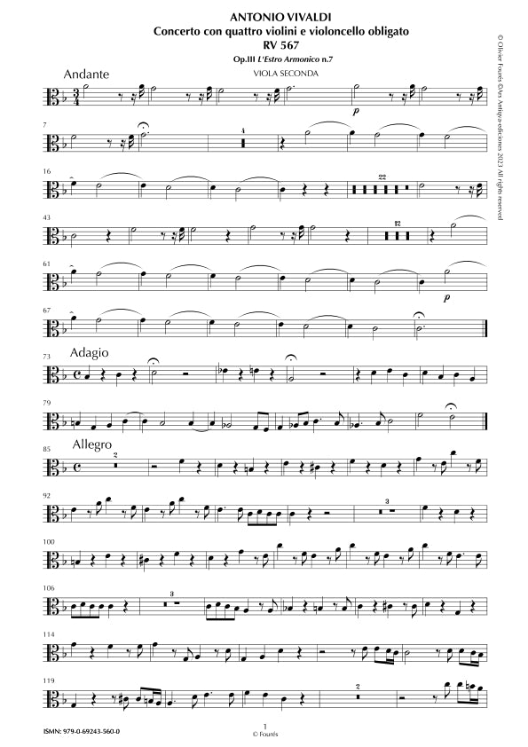 RV 567 / RV567a Concerto per 4 Violini e Violoncello in Fa maggiore "L´Estro Armonico" opera terza n.VII