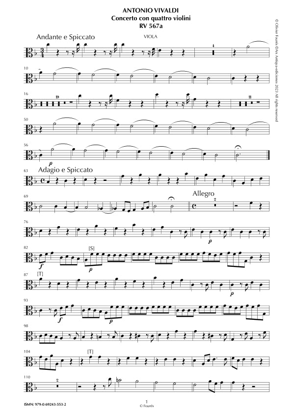 RV 567 / RV567a Concerto per 4 Violini e Violoncello in Fa maggiore "L´Estro Armonico" opera terza n.VII